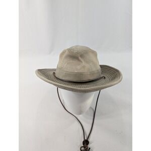 Vtg Rainforest Cafe Souvenir Safari Hat Khaki Wide Brim  Leather Large 7 1/4